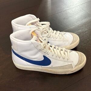 Nike White and Blue High-Top Sneakers